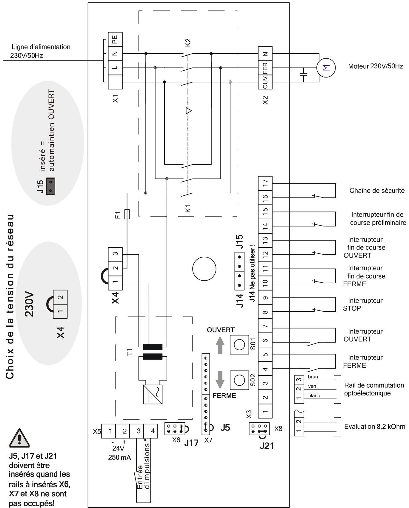 CHAMBERLAIN AS210 - PLAN DE CABLAGE AS 210 400V - RAIL DE COMMUTIATION OPTOÉLECTRONOQUE, EVALUATION DE LA RÉSISTANCE 8,2 kOhm - 2