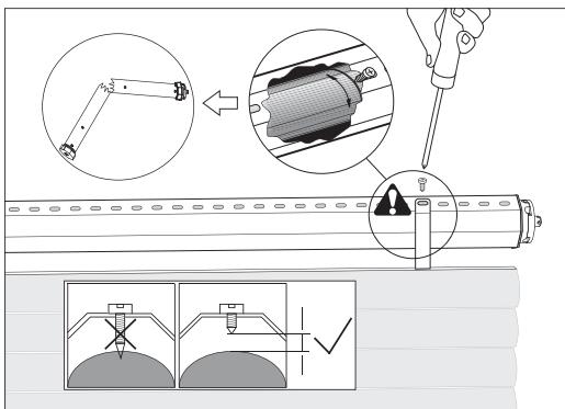 CHAMBERLAIN RA35F - FIXATION DU FILET DE SÉCURITÉ DU VOLET ROULANT SUR L'AXE. - 1