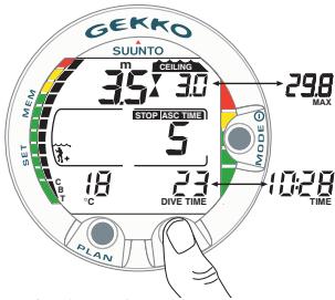 SUUNTO GEKKO - AFFICHAGE EN DESSOUS DE LA PROFONDEUR PLANCHER - 1
