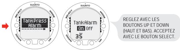 SUUNTO COBRA 3 - Réglage de l'alarme de pression d'air - 1