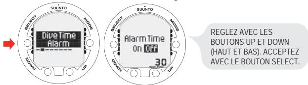 SUUNTO COBRA 3 - Réglage de l'alerte de la durée d'immersion - 1