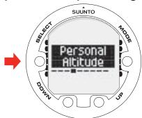 SUUNTO COBRA 3 - Définition des paramètres personnel et d'altitude - 1