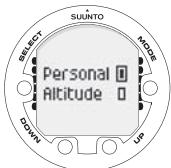 SUUNTO COBRA 3 - Définition des paramètres personnel et d'altitude - 2