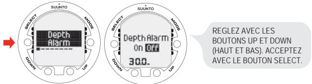 SUUNTO COBRA 3 - Réglage de l'alerte de profondeur - 1