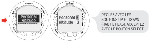 SUUNTO VYPER AIR - Définition des paramètres personnel et d'altitude - 1