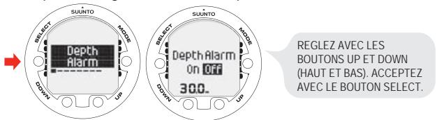 SUUNTO VYPER AIR - Réglage de l'alerte de profondeur - 1
