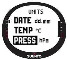 SUUNTO X9I - Choix de l'unité de pression barométrique - 3