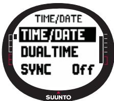 SUUNTO X9I - Réglage de l'heure et de l'heure du deuxième fuseau horsaire - 1