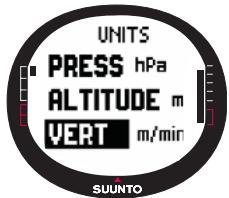 SUUNTO X9I - Choix de l'unité de vitesse verticale - 1