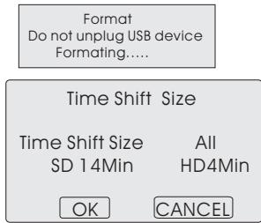 HAIER LTF42R3A - Opmerking: het gehele apparaat worden geformatteerd en als de geheugenruimte meer dan 1GB bedraagt,(Int u de omvang instellen die voor timeshiften worden gebruikt. - 1