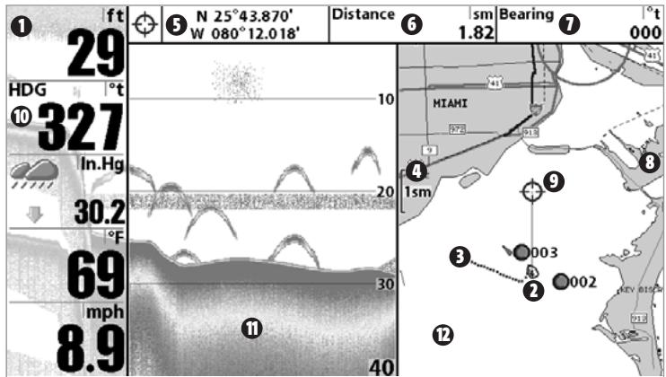 HUMMINBIRD 931C - MODE D'AFFICHAGE CARTOGRAPHIQUE/SONAR COMBINÉ - 1