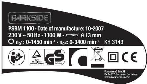 PARKSIDE PSBM 1100 - Dados技术和 - 1