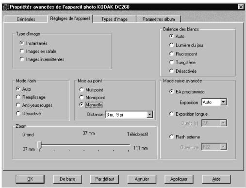 KODAK DC220 - Sélection des réglages de l'appareil photo - 1