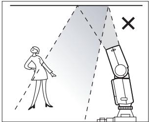 Diagram illustrating robot safety with a person observing and a robot signaling, marked with a cross symbol
