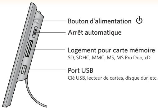 Bouton d'alimentation Arrêt automatique Logement pour carte mémoire SD, SDHC, MMC, MS, MS Pro Duo, xD Port USB Clé USB, lecteur de cartes, disque dur, etc.