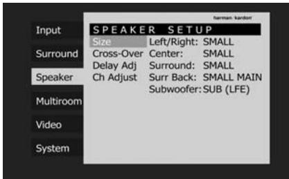 HARMAN KARDON CINESPECIAL 29-11 - Configuration de la taille d'enceinte - 1