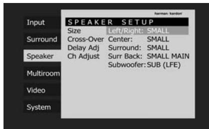 HARMAN KARDON CINESPECIAL 29-7 - Configuration de la taille d'enceinte - 2