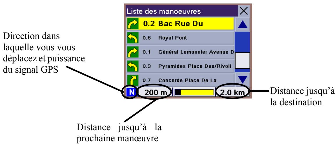 MAGELLAN MRM 700EMEA - Écran Liste des manoeuvres - 1
