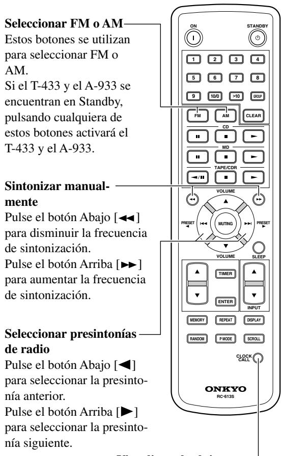 ONKYO T-433 - Funcioncimiento del sintonizador con el controlador remot RC-613S (incluido con el A-933) - 1