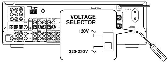 ONKYO TX-SR502E - Réglage du sélecteur de tension (uniquement sur le modèle universal) - 1