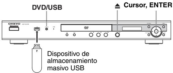 ONKYO DVSP405 - Empleo de la interfaz USBdb5d442f383cd3a.jpg)  
3

Utilice los botones del puntero ( / $\nabla / <   \triangleleft > - 1
