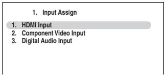 ONKYO TX-SR607 - Utilisez les touches Haut et Bas [▲]/[▼] pour sélectionner « 1. Input Assign», puis appuyez sur [ENTER]. - 1
