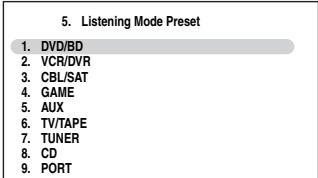 ONKYO TX-SR607 - Utilice los botones Arriba y Abajo [A]/[V] para seleccionar "5. Listening Mode Preset" y, a continuacion, pulse [ENTER]. - 1