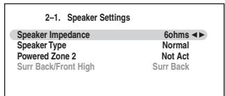 ONKYO TX-SR607 - Utilisez les touches Haut et Bas [▲]/[▼] pour sélectionner « 1. Speaker Settings », puis appuyez sur [ENTER]. - 1
