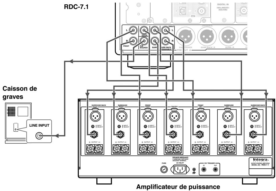 ONKYO RDC-7.1 - Branchement d'un amplificateur de puissance au moyen de câbles type RCA - 1