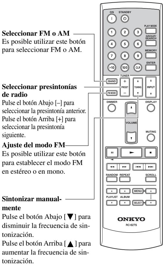 ONKYO T-4355 - Funcioncimiento del sintonizador con el controlador remot RC-627S (incluido con el A-9355/A-9155) - 1