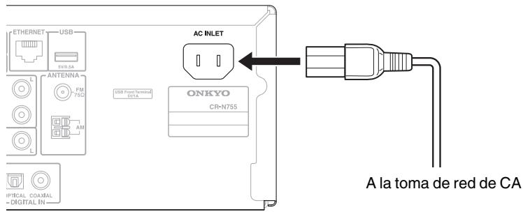 ONKYO CR-N755 - Conecte el cable de alimentacion suministrado a la entrada AC INLET del receptor CD. - 1