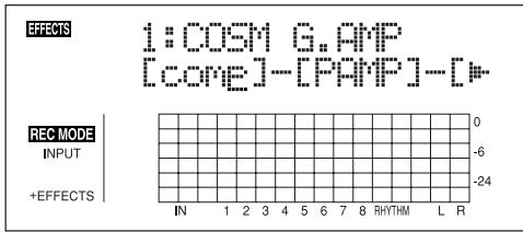 BOSS BR-864 - Appuyez sur les touches CURSOR [ ][ ] pour déplacer le curseur sur chaque effet et tournez la molette time/value pour les activer/désactiver. - 1