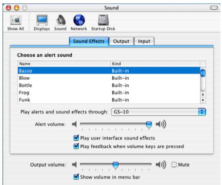 BOSS GS-10 - Dans la page d'onglet «Sound Effects» réglez «Play alerts and sound effects through» sur «GS-10». - 1