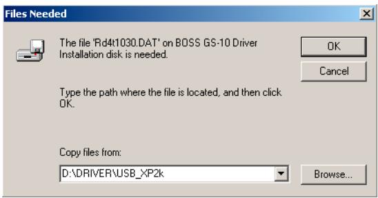 BOSS GS-10 - Dans le champ source «Copy files from», saisissez le nom du réseau indiqué dans le dialogue et cliquez sur [OK]. - 1