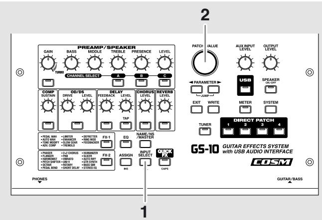 BOSS GS-10 - Sélection de la source (INPUT SELECT) - 1