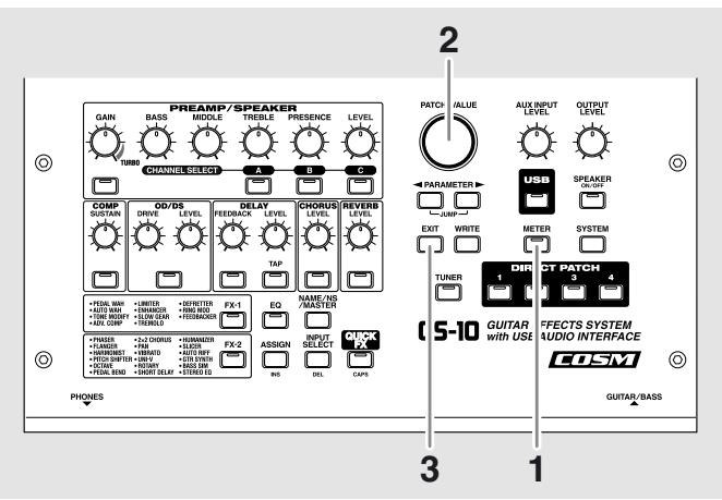 BOSS GS-10 - Visualisation du niveau de sortie de l'effet sur le bargraphe - 1