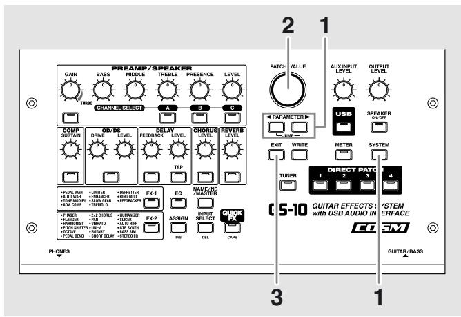BOSS GS-10 - Paramétrage des fonctions de la pédaule d'expression (Expression Pedal Function) - 1