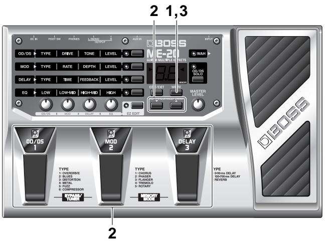 2 1,3 DC IN FOOT ON PHONES LAYOUT OUTPUT AUS IN 00/DS TYPE DRIVE TONE LEVEL MOD TYPE RATE DEPTH LEVEL DELAY TYPE TIME FEEDBACK LEVEL EQ LOW LOW-MID HIGH-MID HIGH Master Level EOQ EOQ/DS 1 TYPE 1: OVERDRIVE 2: BLUES 3: DETORTION 4: RETAIL 5: FUZZ 6: COMPRESSOR SYMBOL/TIME MODE 2 TYPE 1: CHORUS 2: PHASER 3: FLAMBER 4: TREMOLD 5: ROTARY DISCSS ME-20 00/DS 1 TYPE 1: CHORUS 2: PHASER 3: FLAMBER 4: TREMOLD 5: ROTARY 00/DS 1 TYPE 1: CHORUS 2: PHASER 3: FLAMBER 4: TREMOLD 5: ROTARY DISCSS