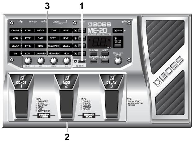 3 1 BOSS ME-20 OFF-IN MULTIPLE EFFECTS MOD TYPE RATE DEPTH LEVEL DELAY TYPE TIME FEDBACK LEVEL EQ LOW LOW-HD HIGH-HD HIGH OFF/OUT WIRE MASTER NE THRESHOLD BANK EE EDIT DO/DS TYPE DRIVE TONE LEVEL 8.8 0.05 0.05 0.05 0.05 0.05 0.05 0.05 0.05 0.05 0.05 0.05 0.05 0.05 0.05 0.05 0.05 0.05 0.05 0.05 0.05 0.01 TYPE 1 OVERDRIVE 2 BLUES 3 SEDDERSON 4 FUZZ 5 COMPRESSION 6 TURER 7 POWER 8 CHINA 9 PHASEM 10 PLANNER 11 FLAMER 12 ROTARY 13 MEMORY MODE TYPE 1 CHINA 2 PHASEM 3 PLANNER 4 ROTARY TYPE 1 MHz DELAY 100MHz DELAY REVERB TYPE 1 MHz DELAY 100MHz DELAY REVERB