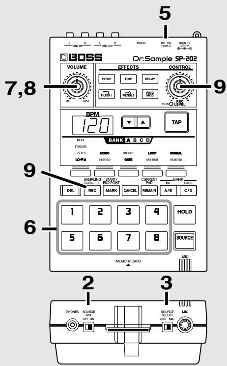 BOSS SP-202 - Mélanger des échantillons avec le microphone ou la source externe (Source Mix) - 1