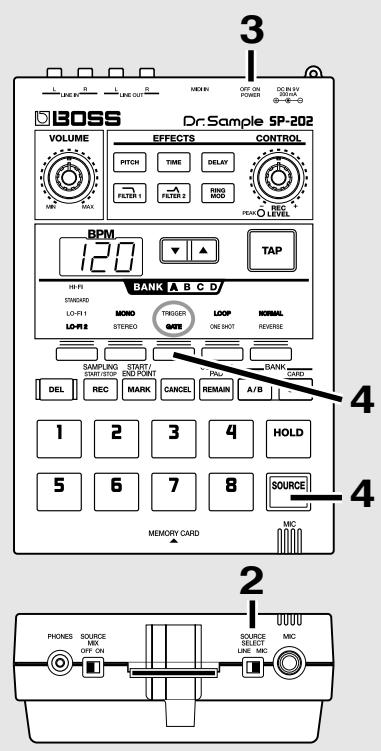 BOSS SP-202 - Emploi d'un pad pour piloter le son d'une source externe (Pad SOURCE) - 1