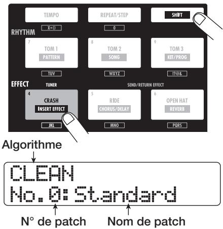 ZOOM HD16 - Maintenez enfoncée la touche [SHIFT] dans la section des pads et pressez le pad 4 (INSERT EFFECT) - 1