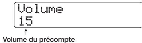 ZOOM HD16 - Pour changer le volume du précompte, utilisez les touches curseur gauche/droite pour faire apparaître "volume" en seconde ligne de l'afficheur et pressez la touche [ENTER]. - 1