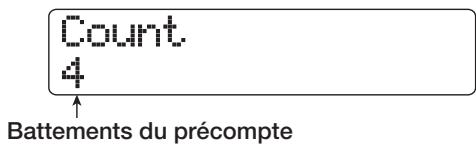 ZOOM HD16 - Pour changer le nombre de temps précomptés, utilisez les touches curseur gauche/droite pour faire apparaître "COUNT" en seconde ligne de l'afficheur et pressez la touche [ENTER]. - 1