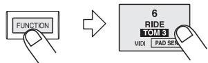 ZOOM MRT-3 - En mode Pattern, presse la touche [FUNCTION] puis le Pad 6 (MIDI). - 1