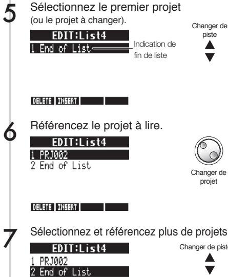 ZOOM R24 - Éditer une liste de lecture project>seq play>edit - 2