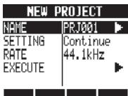 ZOOM R24 - Créez un nouveau projet PROJECT>NEW - 4