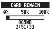 ZOOM R24 - Vérifier l'espace restant sur la carte SD tool>sdc card>remain - 8