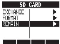 ZOOM R24 - Vérifier l'espace restant sur la carte SD tool>sdc card>remain - 5