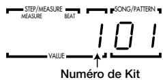 ZOOM RT-234 - Utilisez les boutons [KIT/TRACK SELECT] pour selectionner la piste dont vous voulez modifier le Drum Kit ou le programme de basse et maintenez le bouton enforcé. - 2